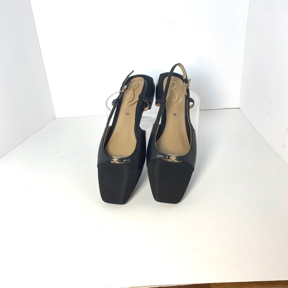 Sam Edelman Black Leather Square Toe Slingback Flats Gold Logo Size 9.5 - Picture 6 of 6